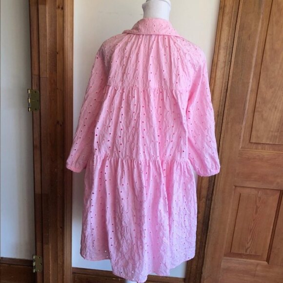 CROWN & IVY Pink Eyelet Tiered Baby Doll 3/4 Sleeve Dress Medium - Picture 13 of 16